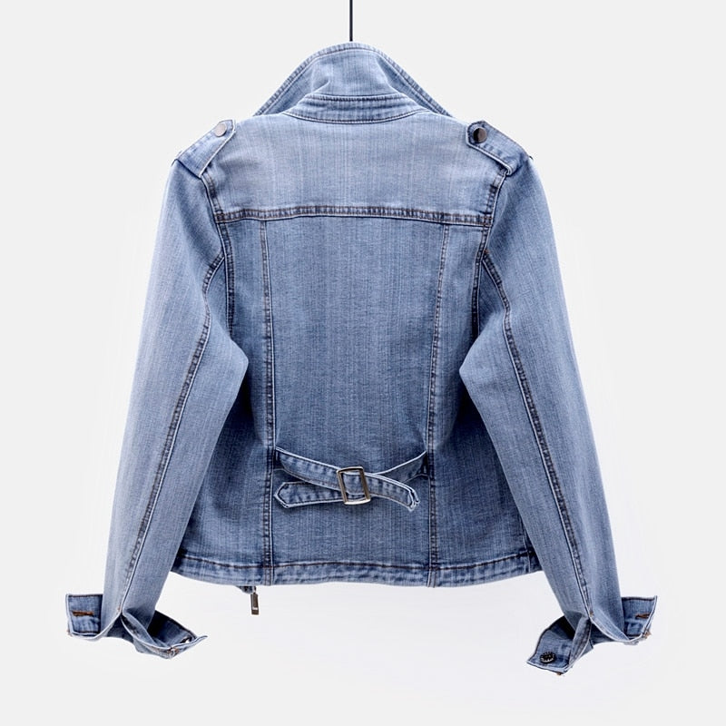 Luna Classic Denim Biker Jacket with Zipper Details