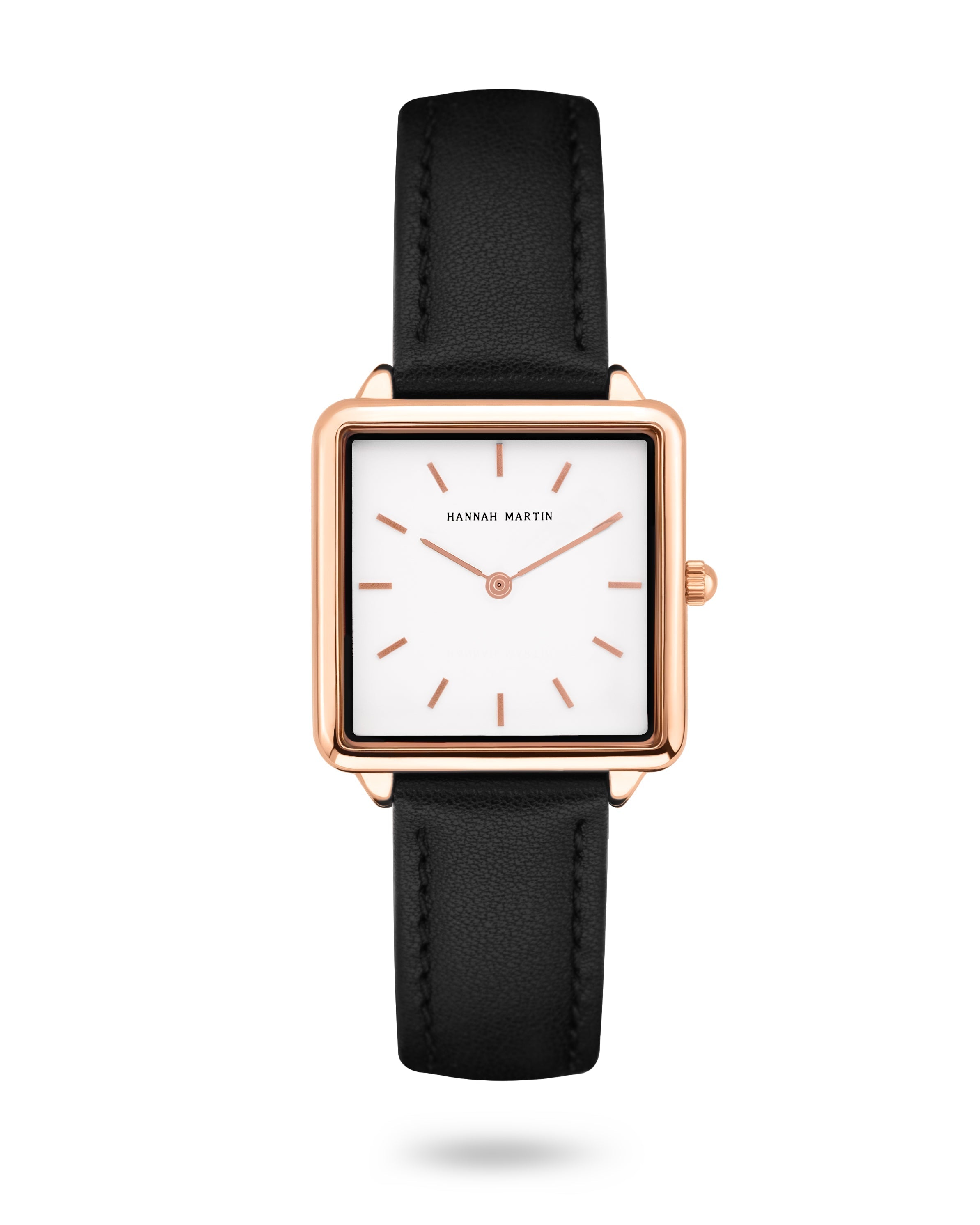 Avenue - Square Ladies Watch Rose Gold with White Dial and Black Leather Strap