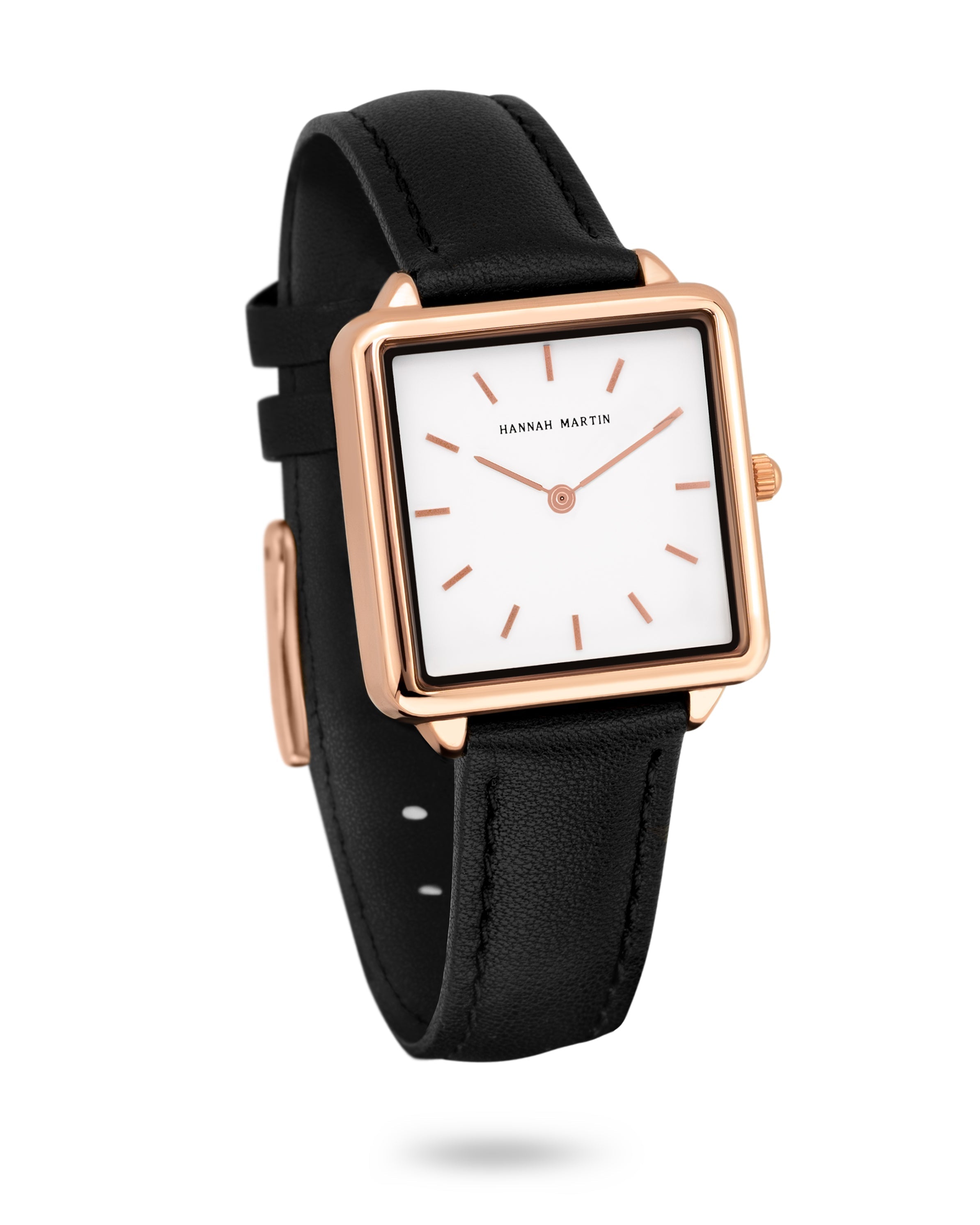 Avenue - Square Ladies Watch Rose Gold with White Dial and Black Leather Strap