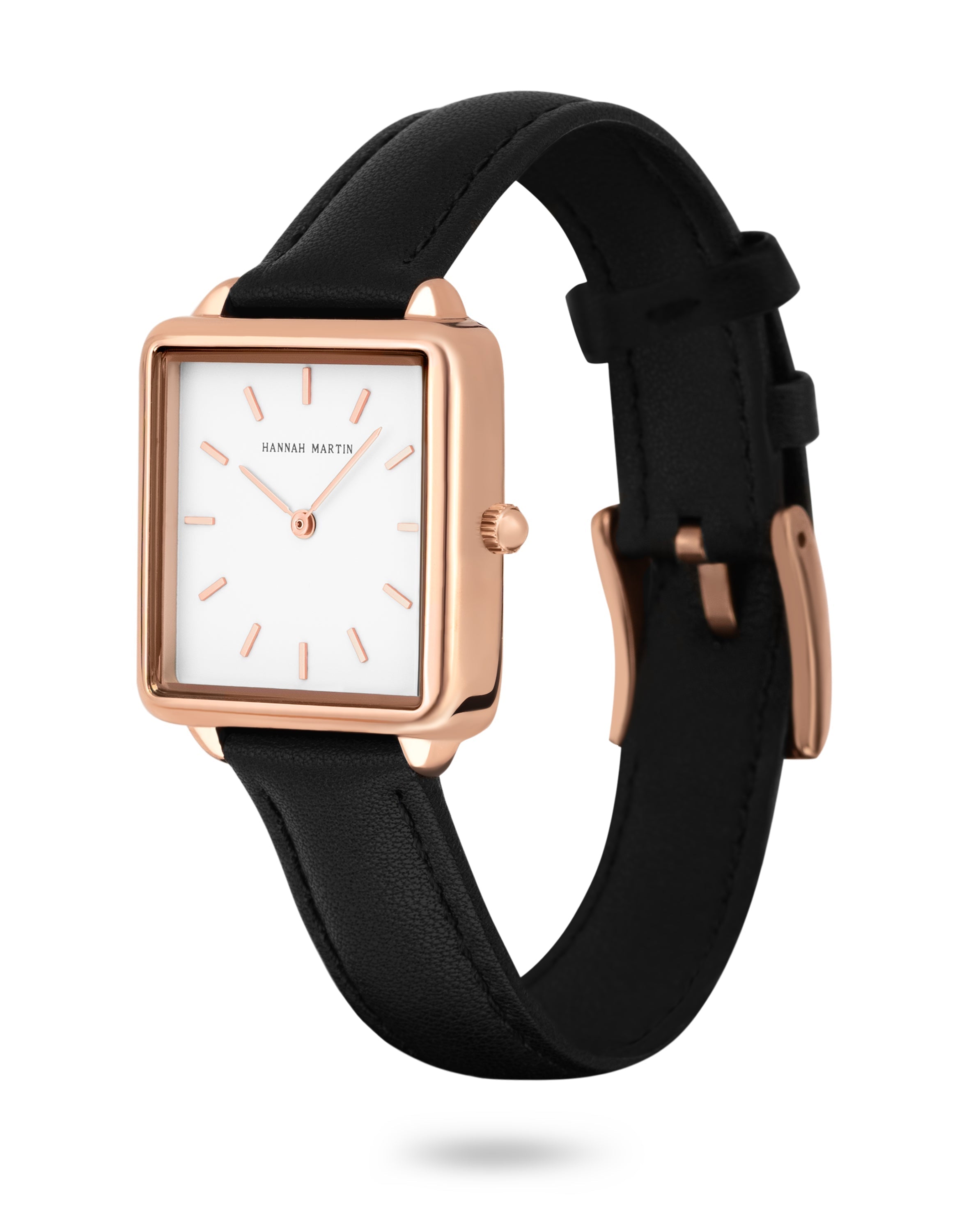 Avenue - Square Ladies Watch Rose Gold with White Dial and Black Leather Strap