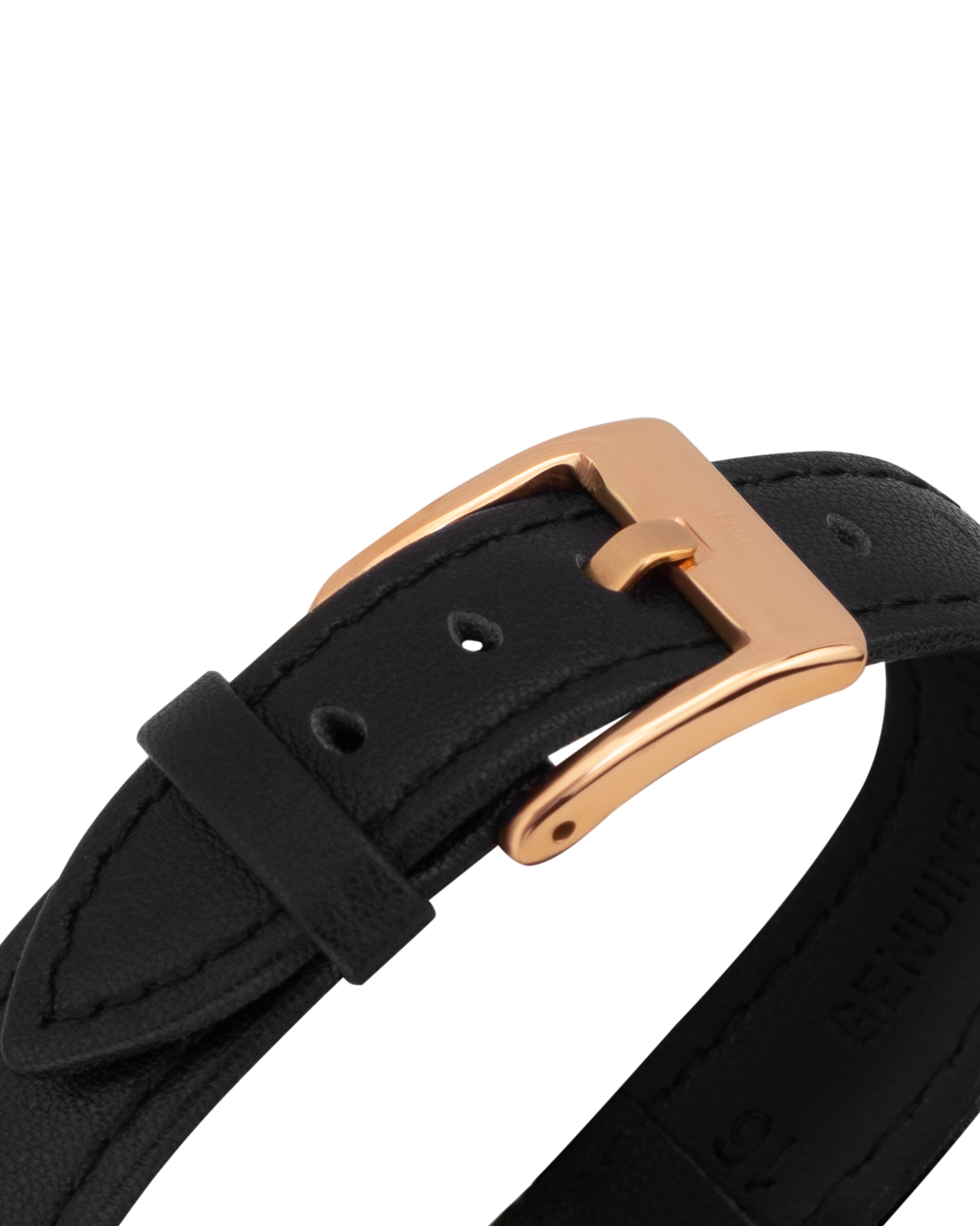 Aurora - Square Watch Rose Gold with Champagne Colored Dial and Black Leather Strap