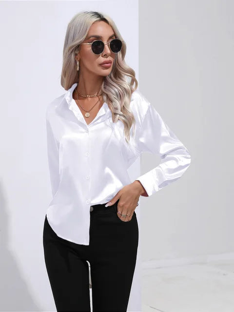 Leah | Elegante Satijnen Blouse voor een Luxe Look