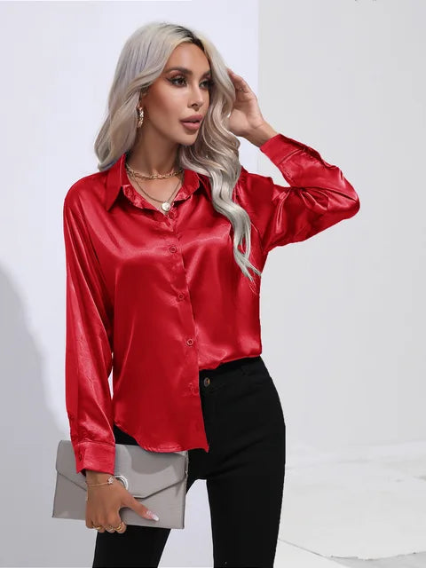 Leah | Elegante Satijnen Blouse voor een Luxe Look