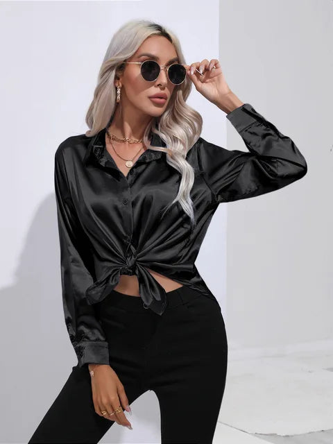 Leah | Elegante Satijnen Blouse voor een Luxe Look