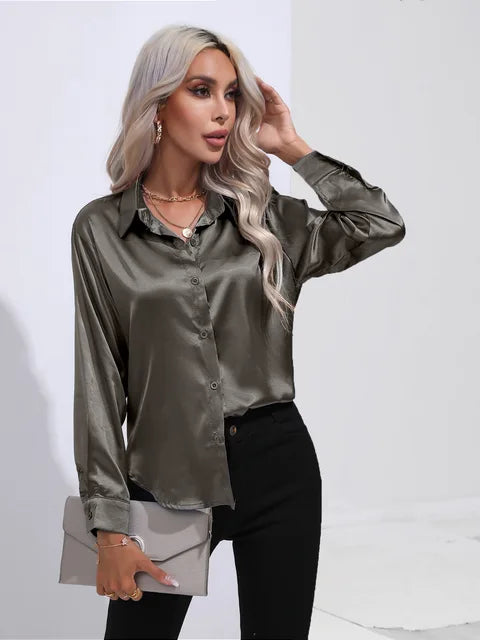 Leah | Elegante Satijnen Blouse voor een Luxe Look