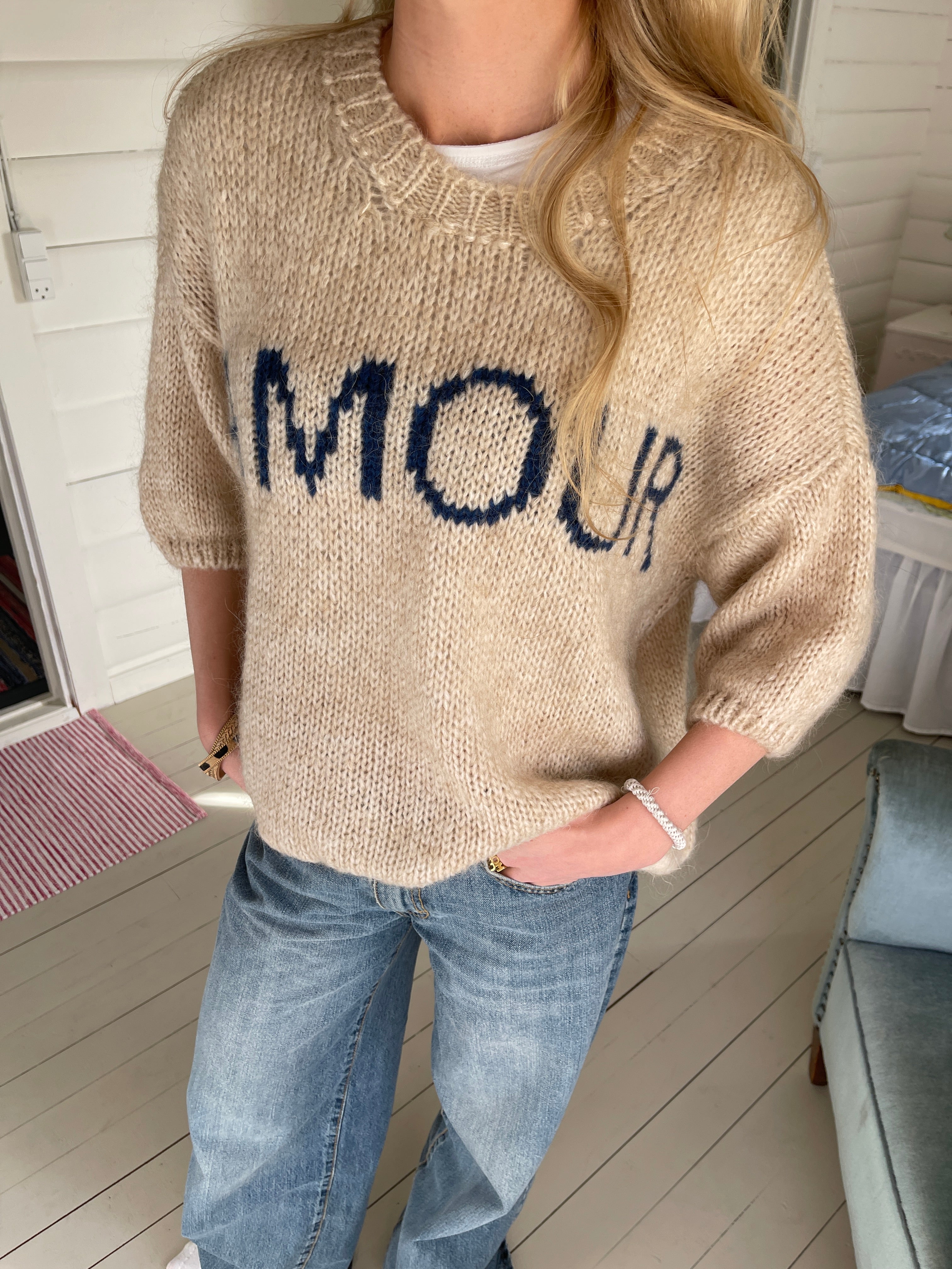 Isabelle - Beige 'Love' Knitted Sweater for Women