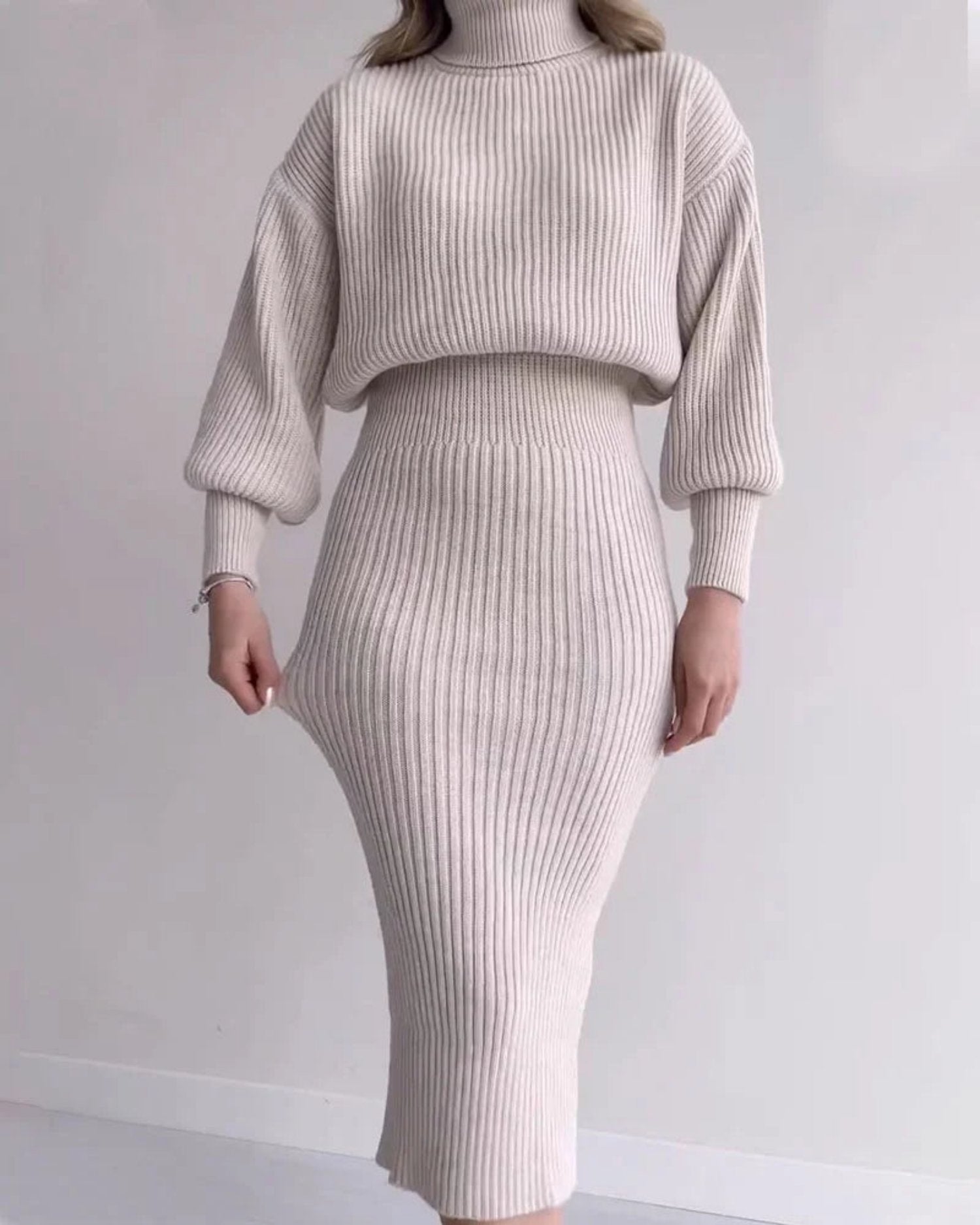 Cleo - Ribbed Sweater Dress - Elegant Chic - Tailored Fit