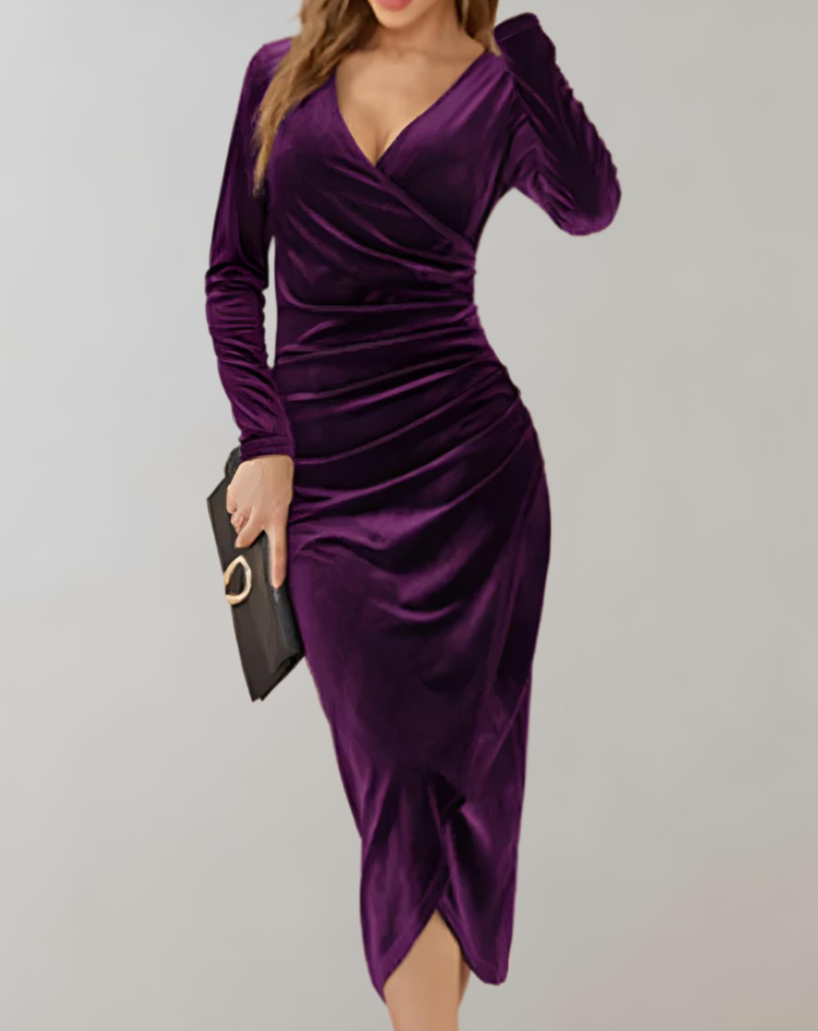 Belloria - Elegant Velvet Wrap Dress with V-neck