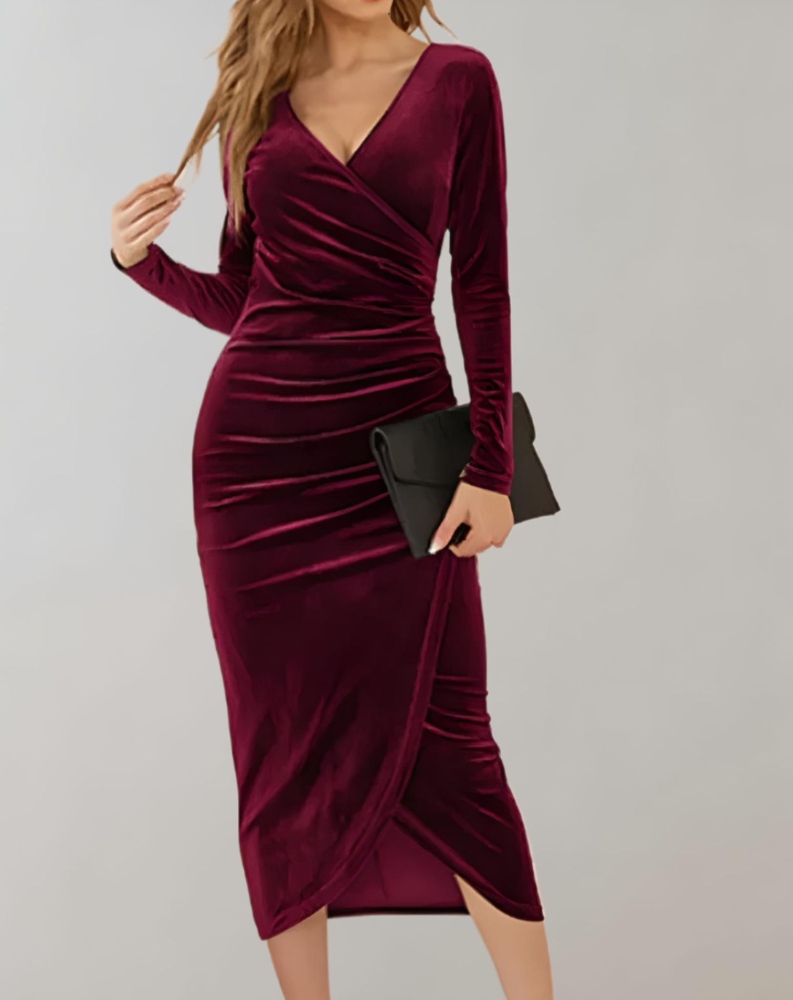 Belloria - Elegant Velvet Wrap Dress with V-neck