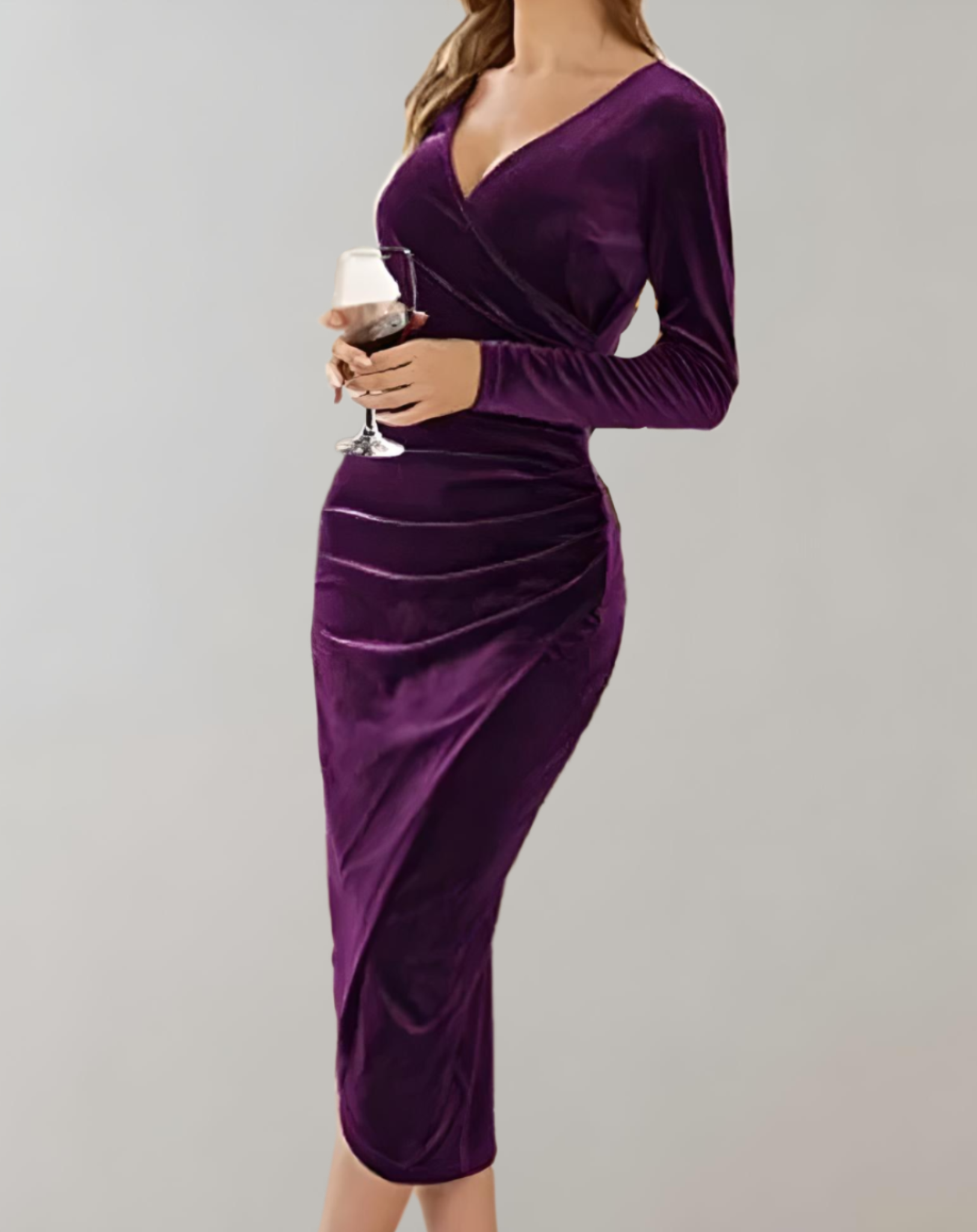 Belloria - Elegant Velvet Wrap Dress with V-neck