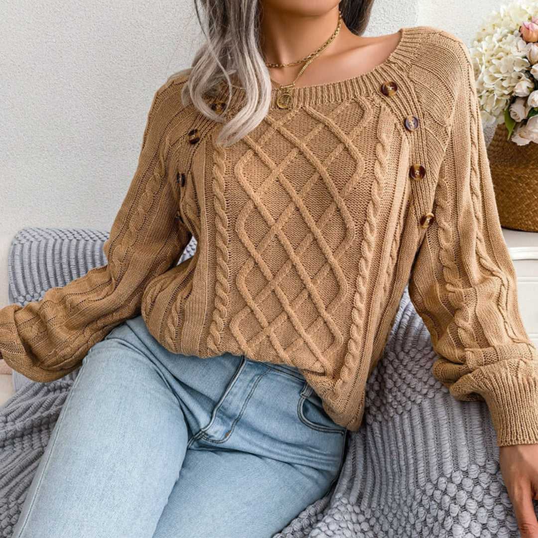 Nora Knitted Cable Sweater with Button Details