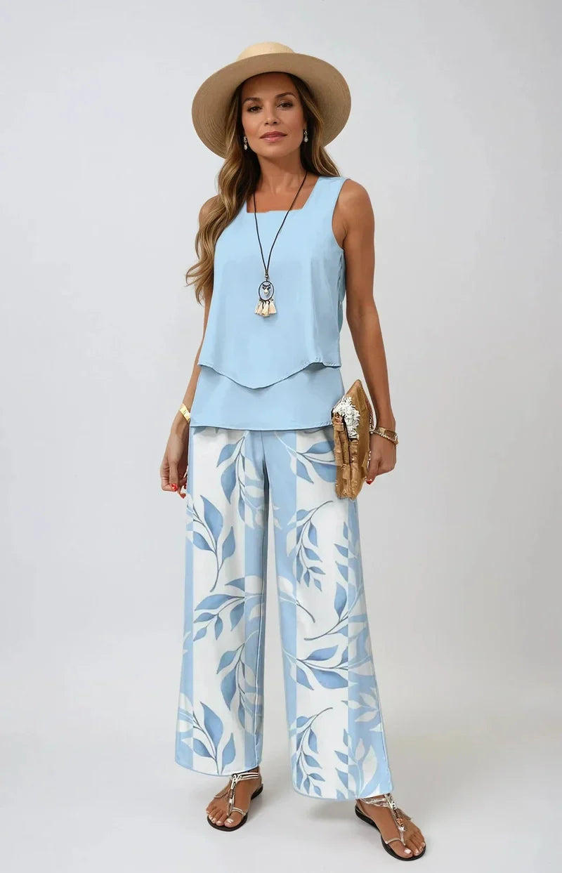 Noor Zomerse Comfortabele Tweedelige Set met Botanische Print