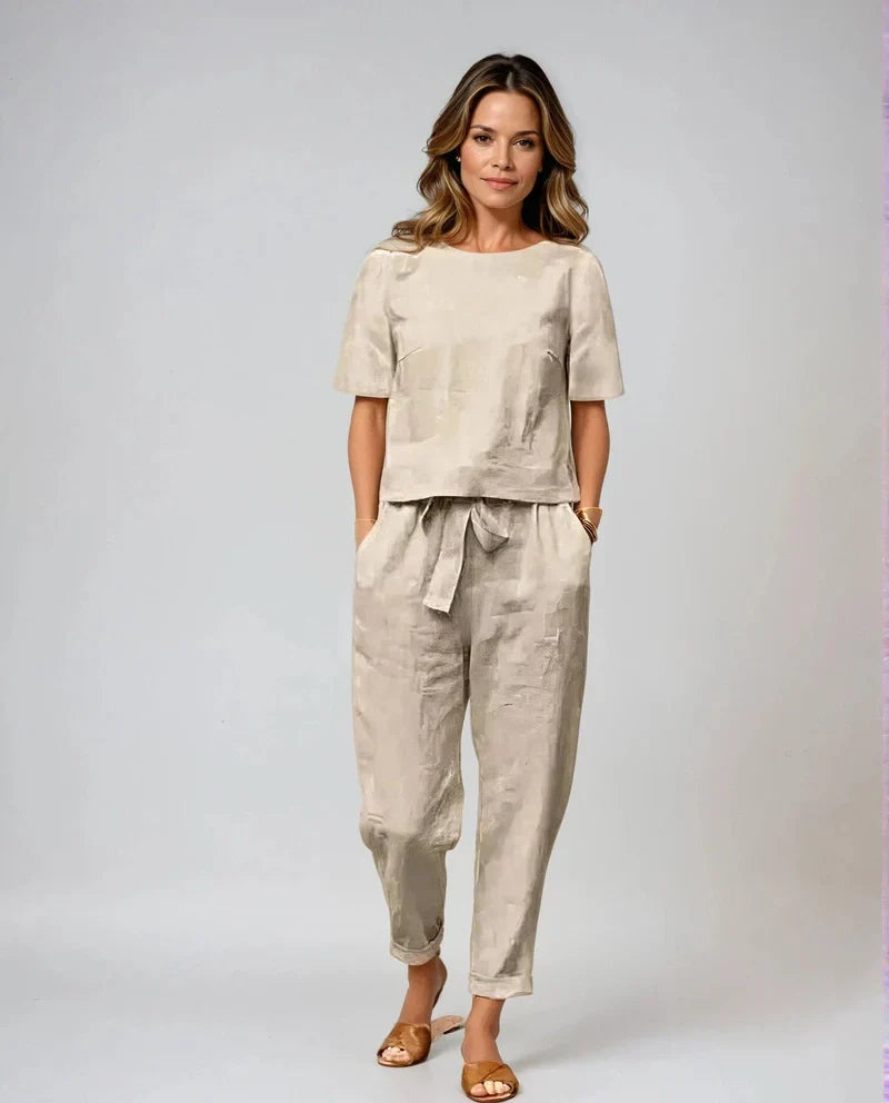 Livia Elegante Linnen Set met Blouse en Broek voor Zomerse Comfort & Stijl
