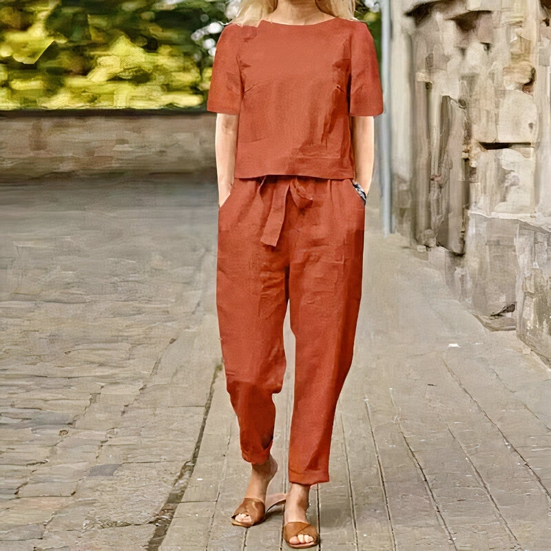 Livia Elegante Linnen Set met Blouse en Broek voor Zomerse Comfort & Stijl