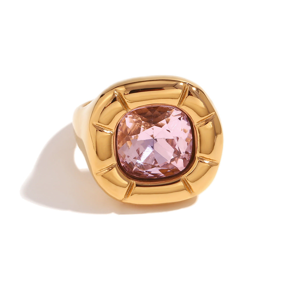 18K Gold Plated Ring with Square Zircon Inlay