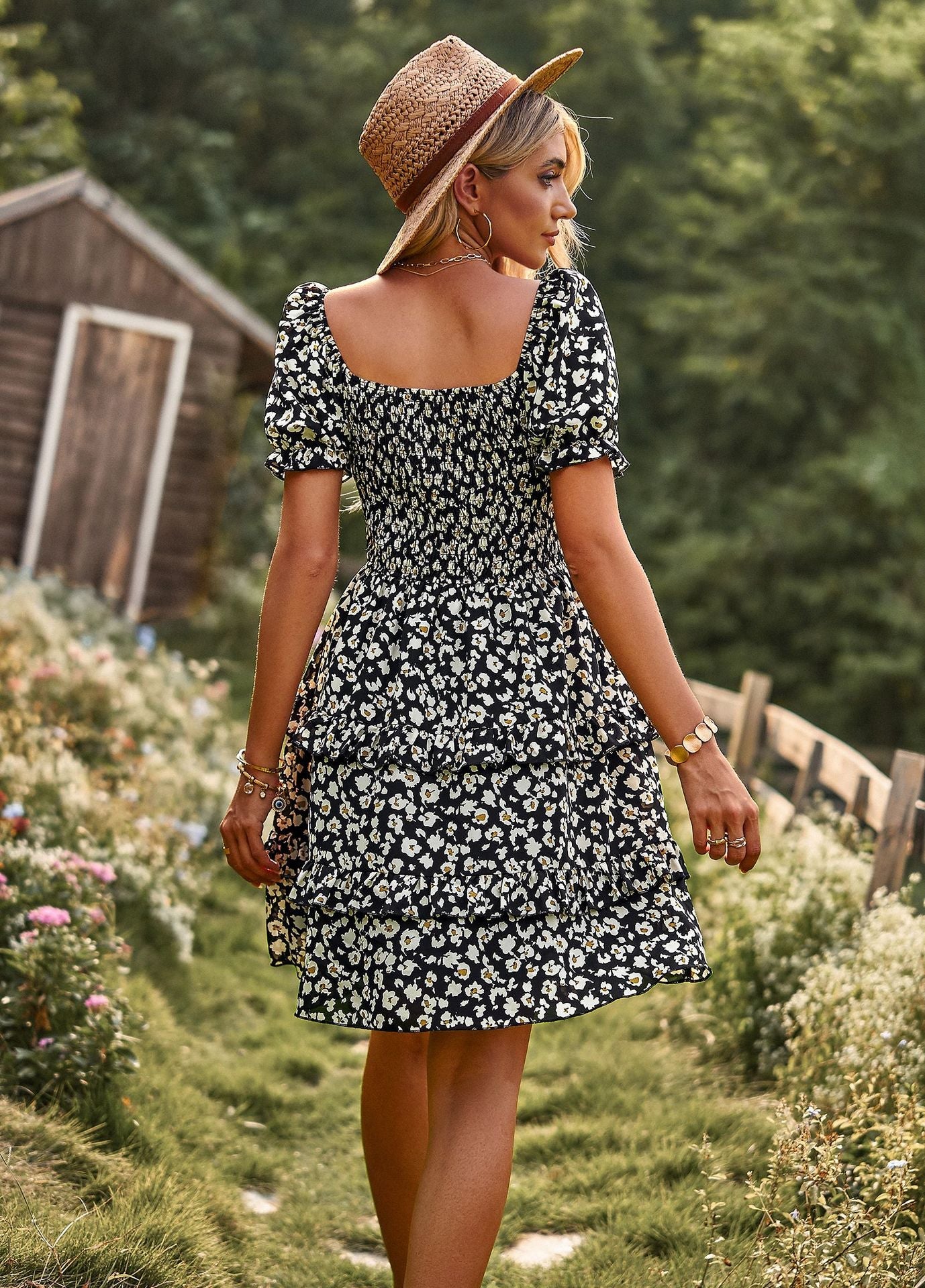 Sienna Luxe Bohemian Floral Puff Sleeve Dress – Comfortable & Elegant Summer Dress