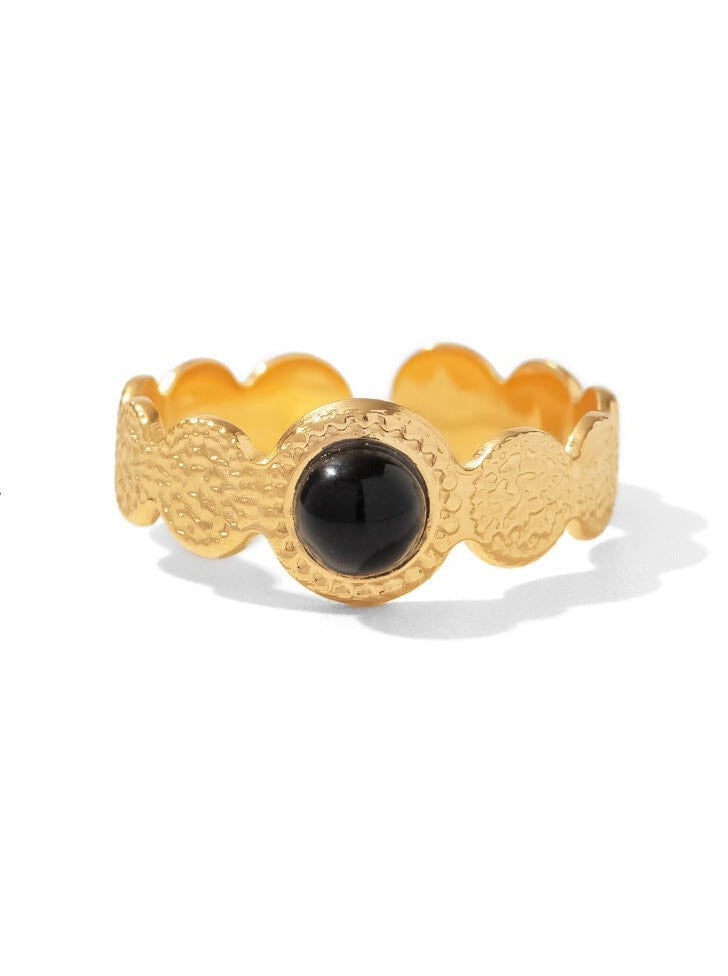 18K Gold Plated Open Ring with Round Stone and Fine Texture