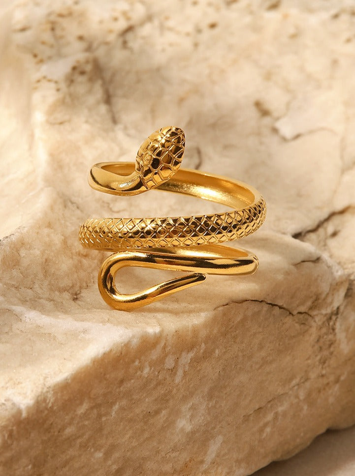 18K Gold Plated Stainless Steel Ring with Snake Design