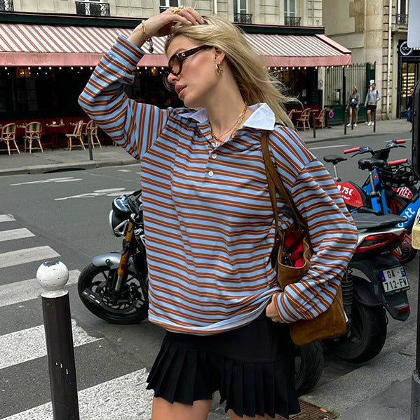 Retro Striped Long Shirt with Long Sleeves