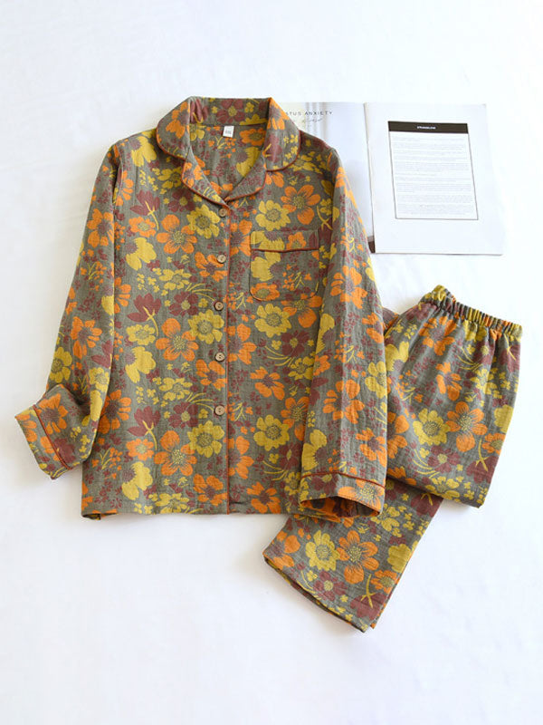 Vintage Bloemenprint Crepe Pyjama Set - 2-delig