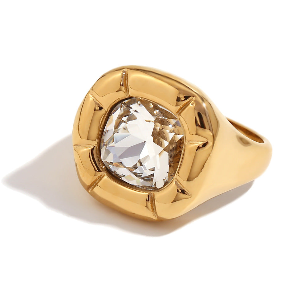 18K Gold Plated Ring with Square Zircon Inlay