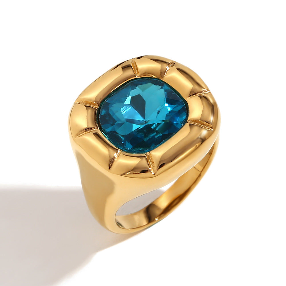 18K Gold Plated Ring with Square Zircon Inlay