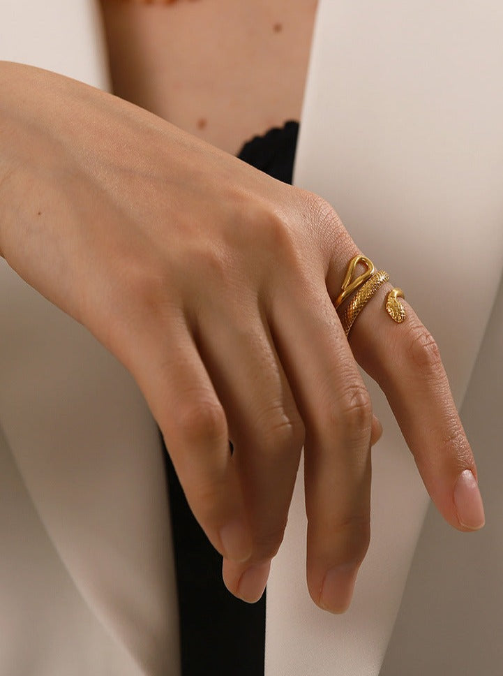 18K Gold Plated Stainless Steel Ring with Snake Design