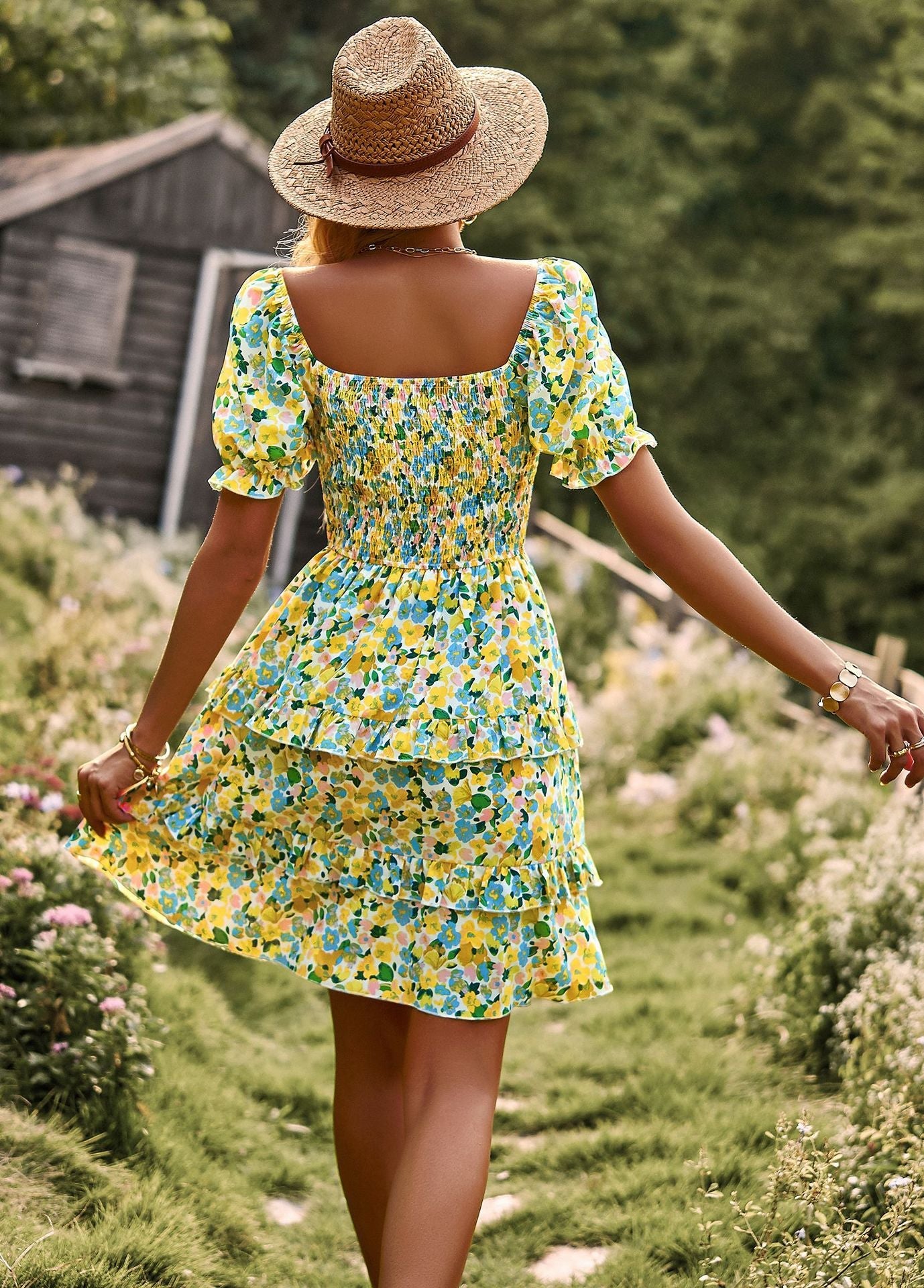 Sienna Luxe Bohemian Floral Puff Sleeve Dress – Comfortabel & Elegant Zomerjurk