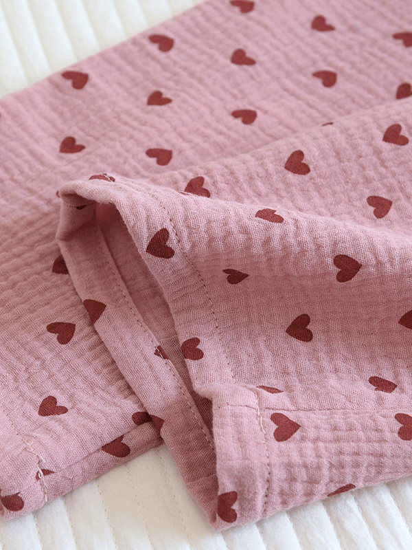 Cotton Long Pajama Pants with Heart Print