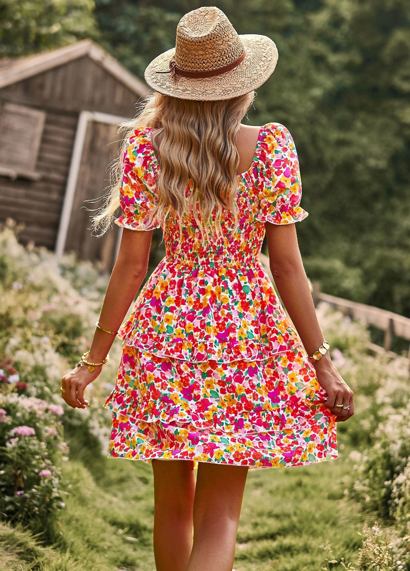 Sienna Luxe Bohemian Floral Puff Sleeve Dress – Comfortabel & Elegant Zomerjurk