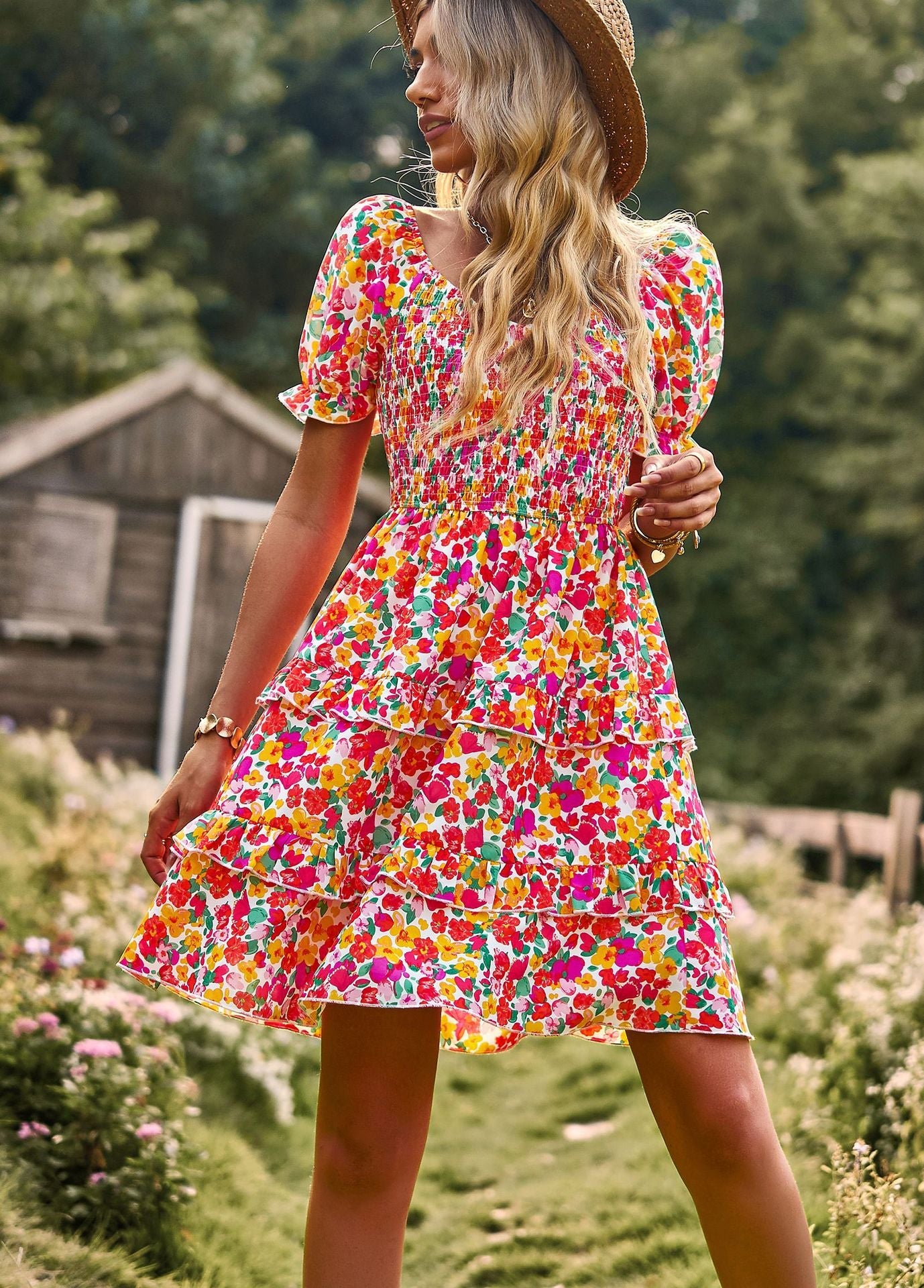 Sienna Luxe Bohemian Floral Puff Sleeve Dress – Comfortabel & Elegant Zomerjurk