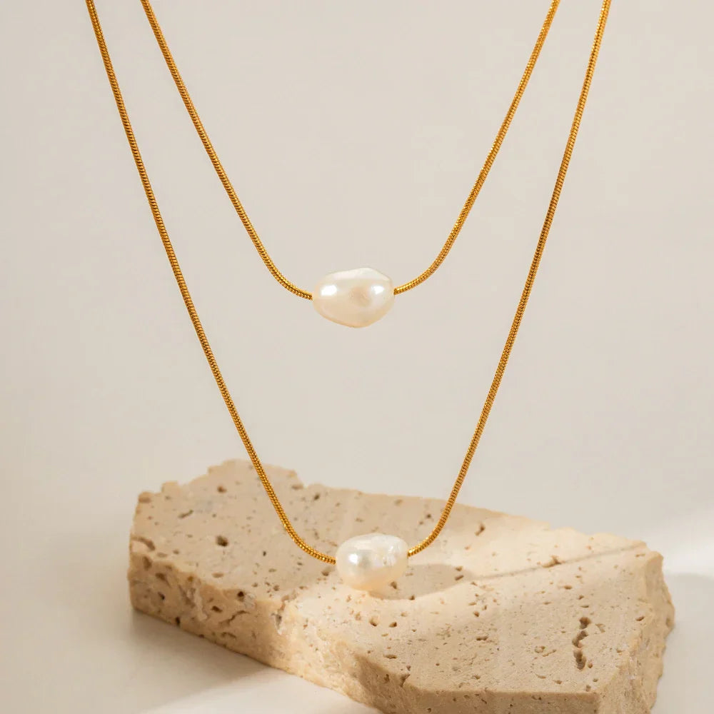 Double Pearl Necklace - Gold