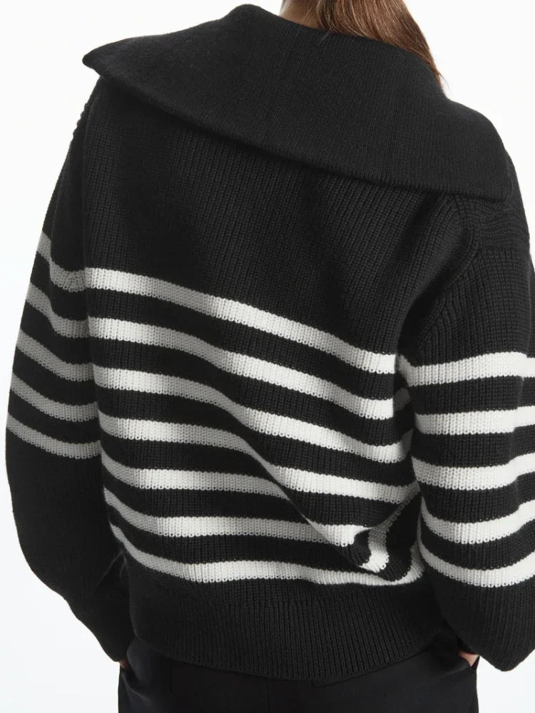 Mila Luxe Knitted Sweater - Striped Design and Half Zip