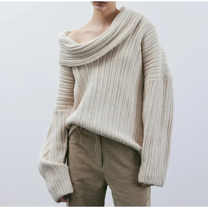 Off-Shoulder Knitted Sweater with Oversized Sleeves