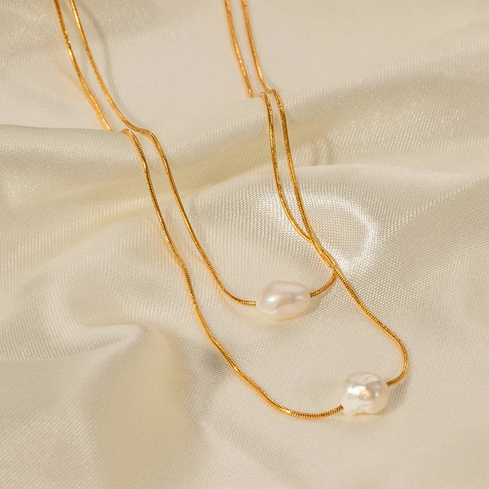 Double Pearl Necklace - Gold