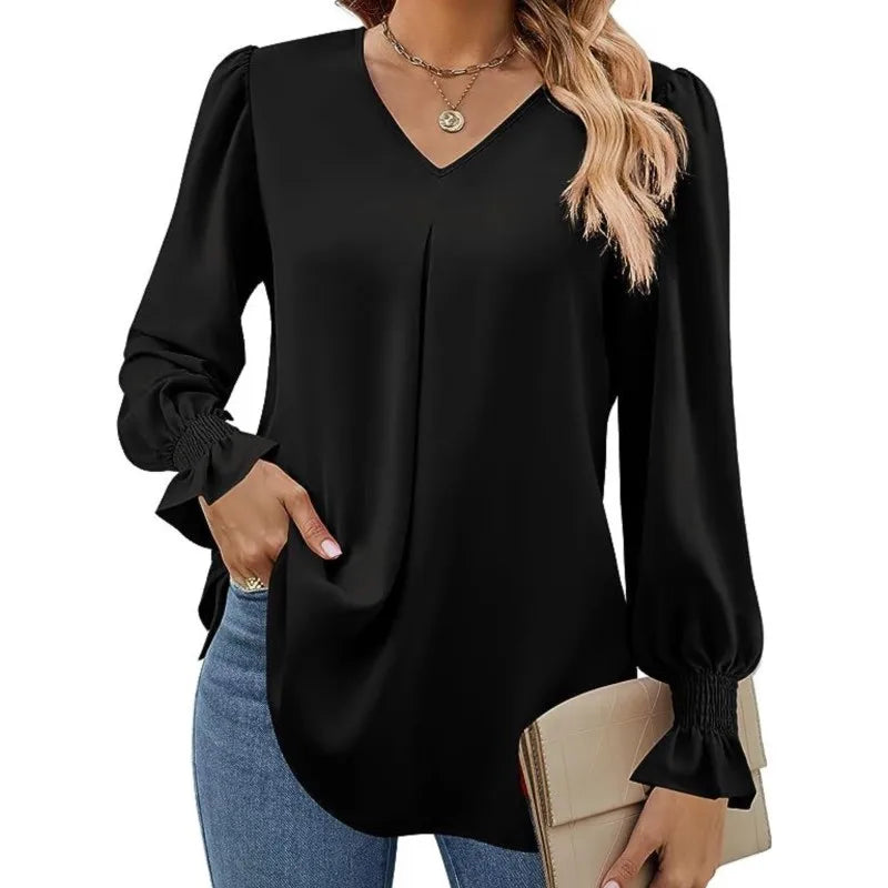 Olivia Elegante Chiffon Blouse met V-Hals