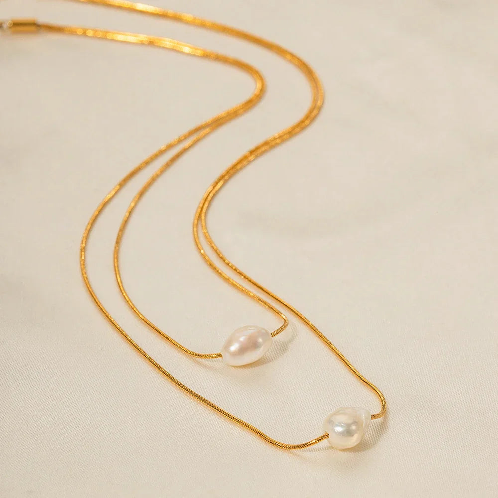 Double Pearl Necklace - Gold