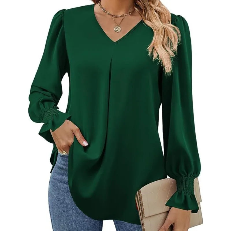 Olivia Elegante Chiffon Blouse met V-Hals