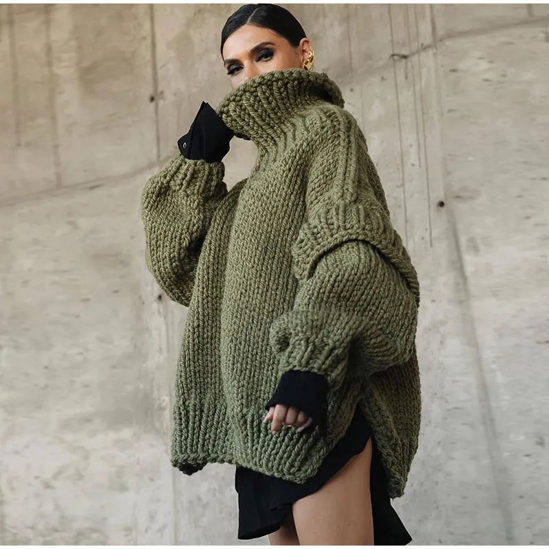 Fleur Comfortable Knitted Turtleneck Sweater with Wide Sleeves