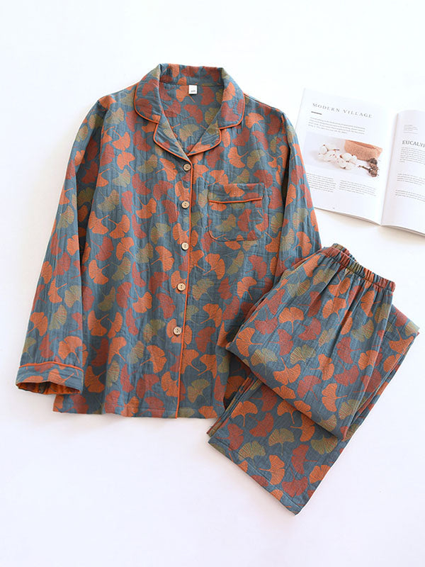 Vintage Bloemenprint Crepe Pyjama Set - 2-delig