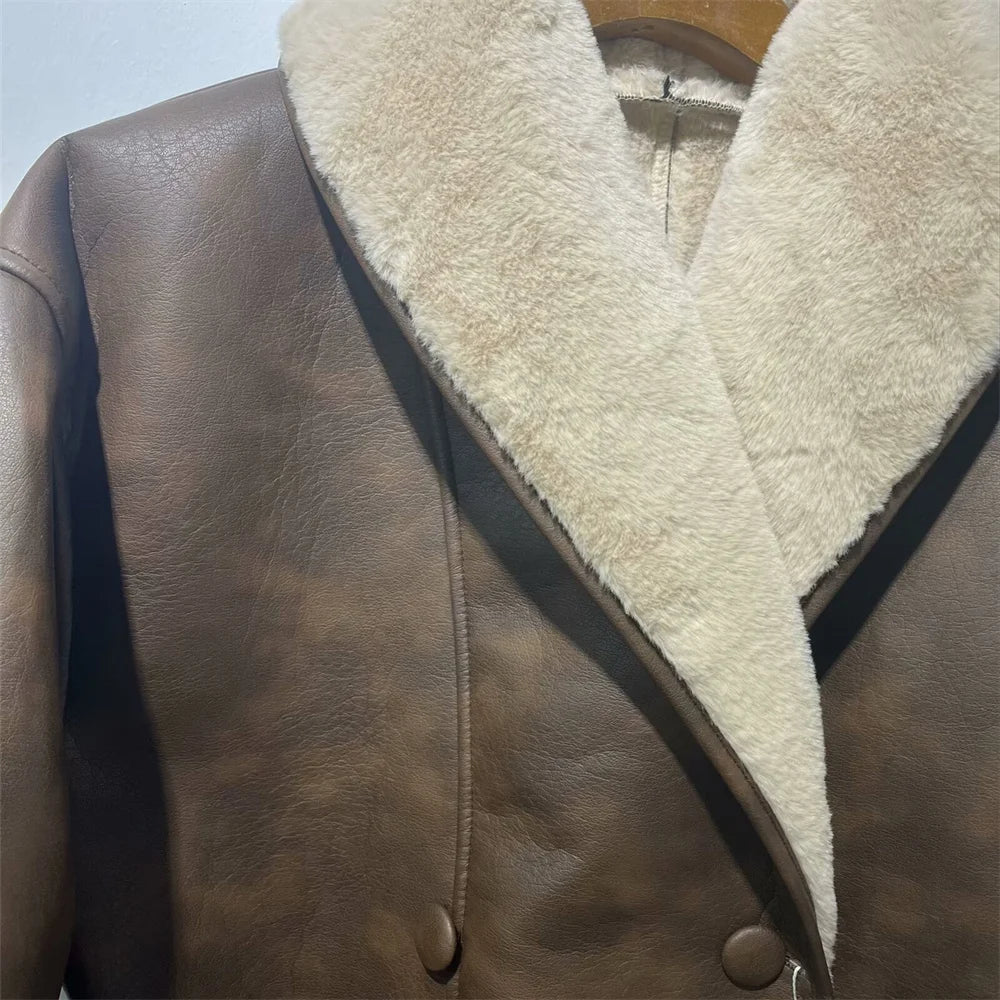 Dina Luxe Leather and Wool Windbreaker for Women for Autumn and Winter