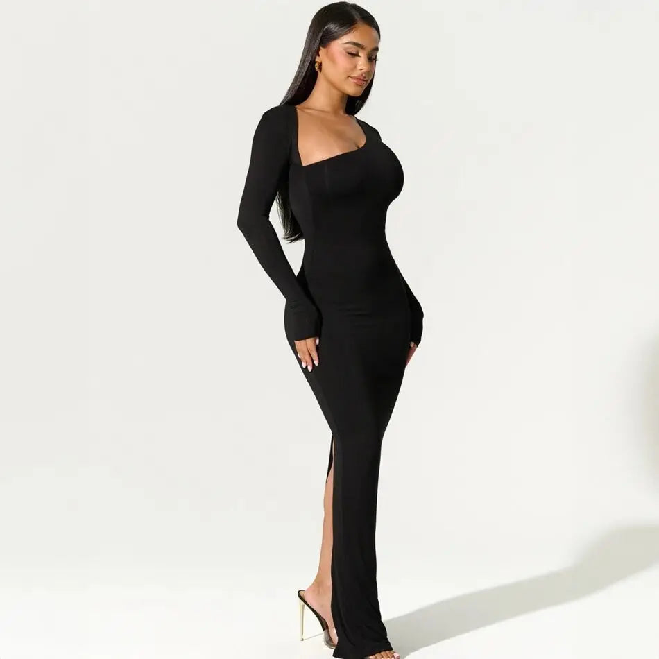 Liva Elegant Black Dress with Long Sleeves