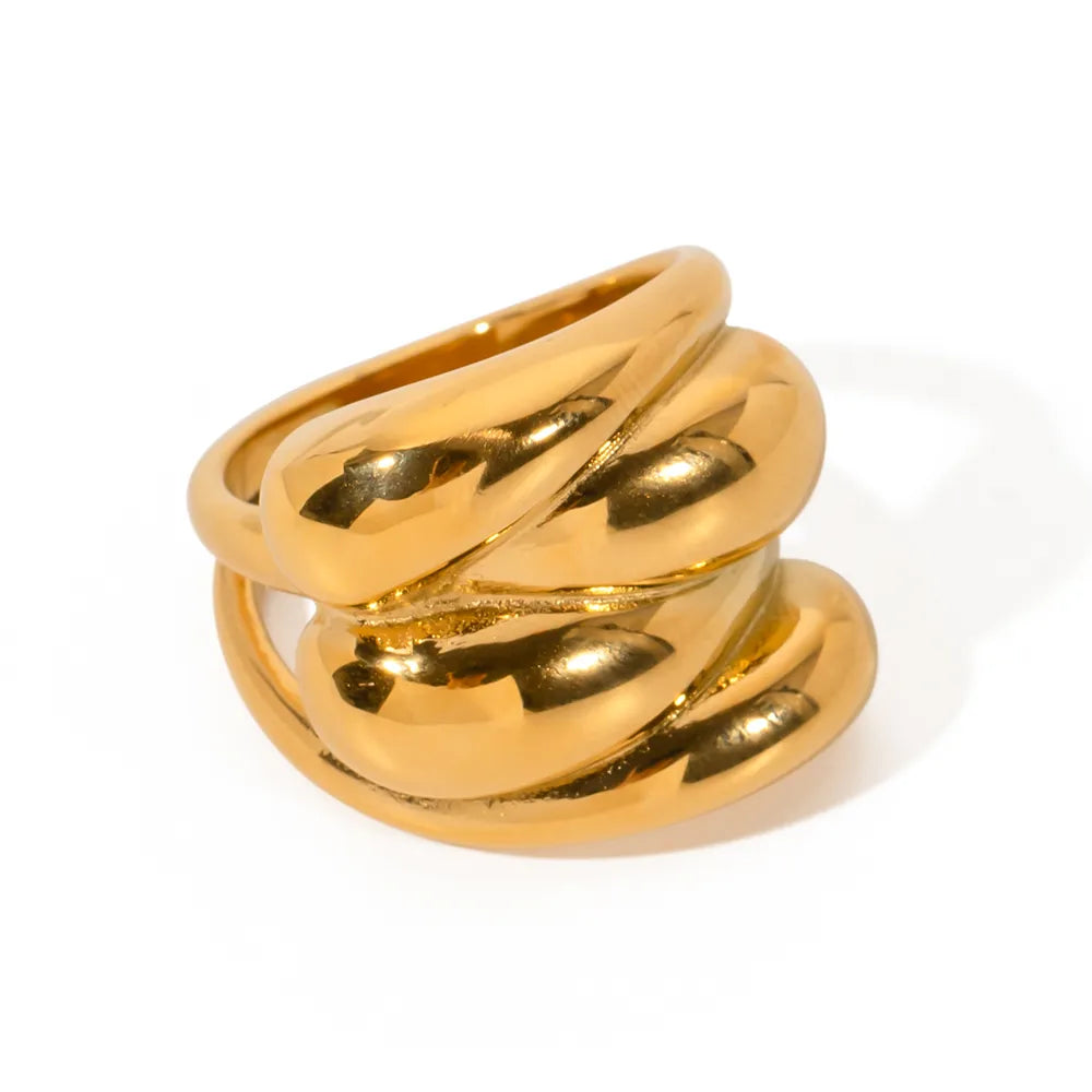 Golvende Bold Statement Ring - Gold