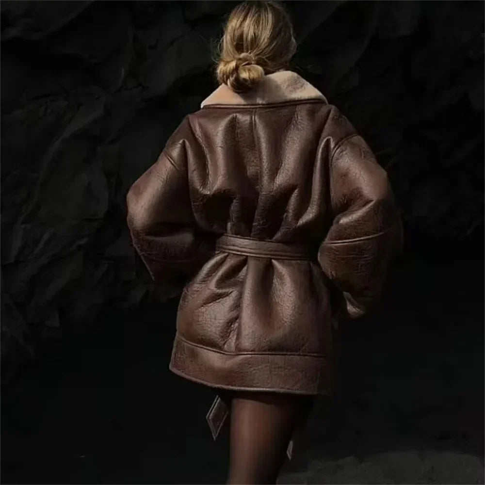 Dina Luxe Leather and Wool Windbreaker for Women for Autumn and Winter