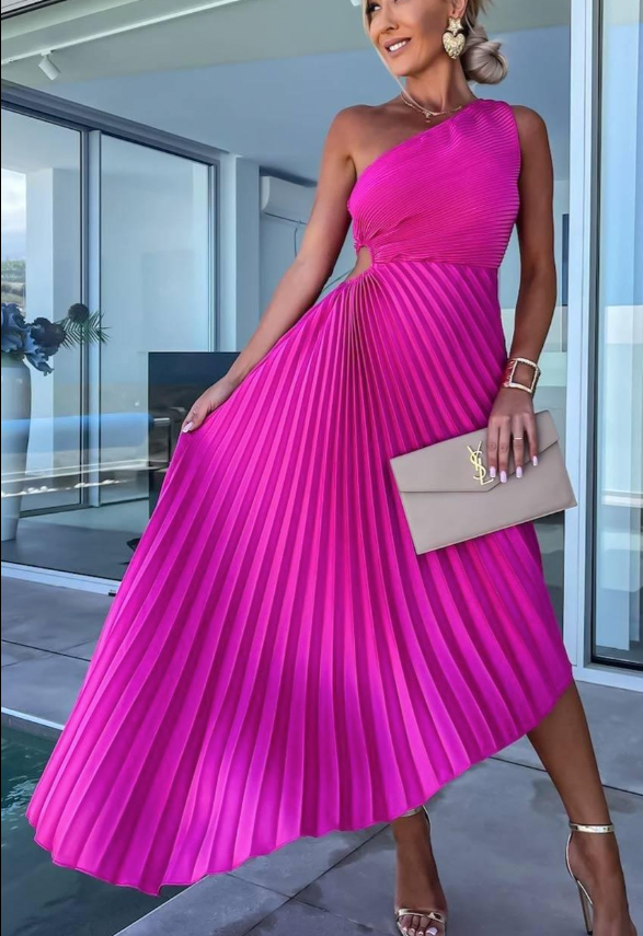 Emma Elegant One-Shoulder Pleated Maxi Dress