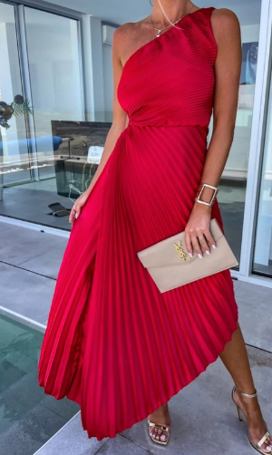 Emma Elegant One-Shoulder Plissé Maxi Jurk