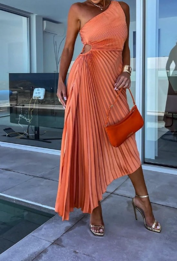 Emma Elegant One-Shoulder Pleated Maxi Dress