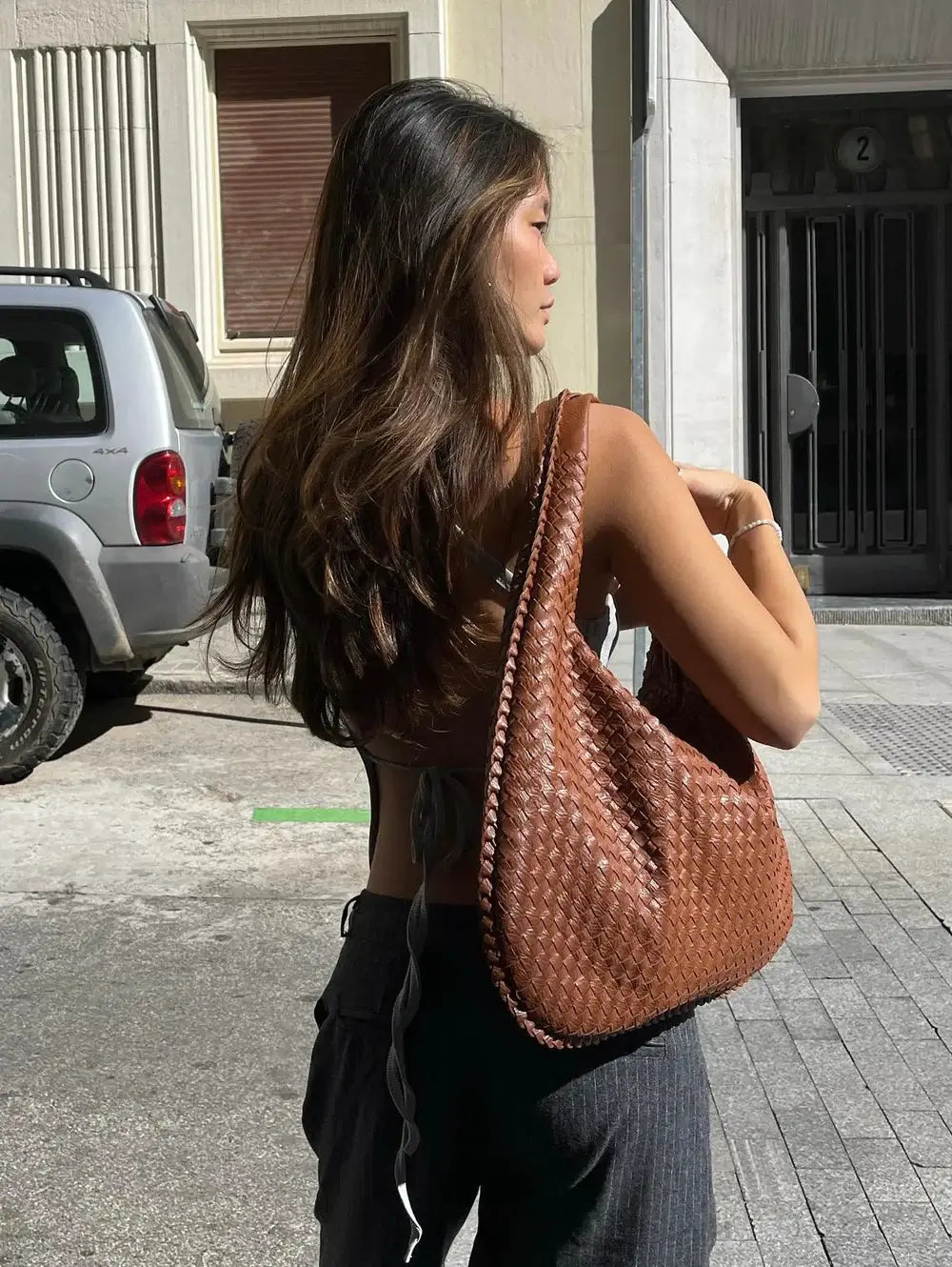 Elena Woven Leather Hobo Bag