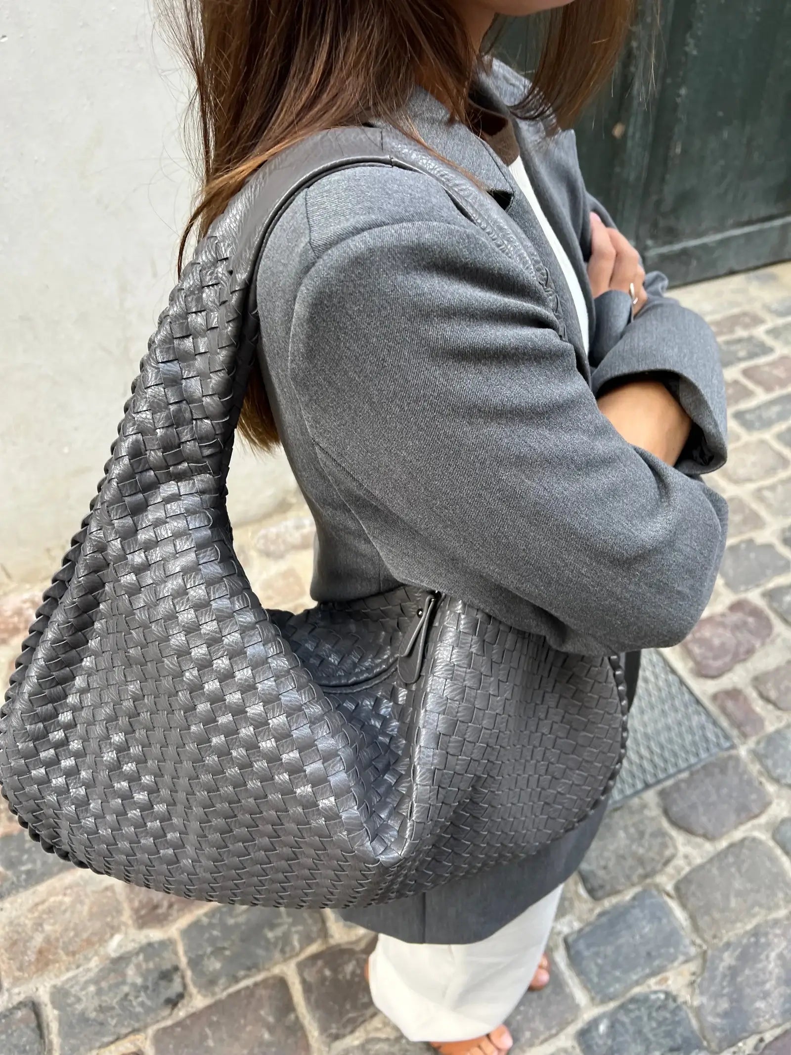 Elena Woven Leather Hobo Bag