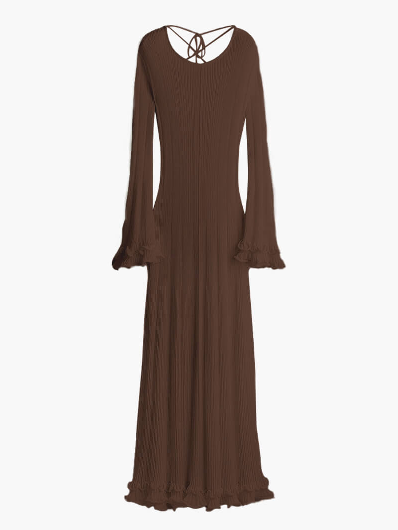 Marla - Soft Ribbed Knit Dress with Deep Back and Trumpet Sleeves